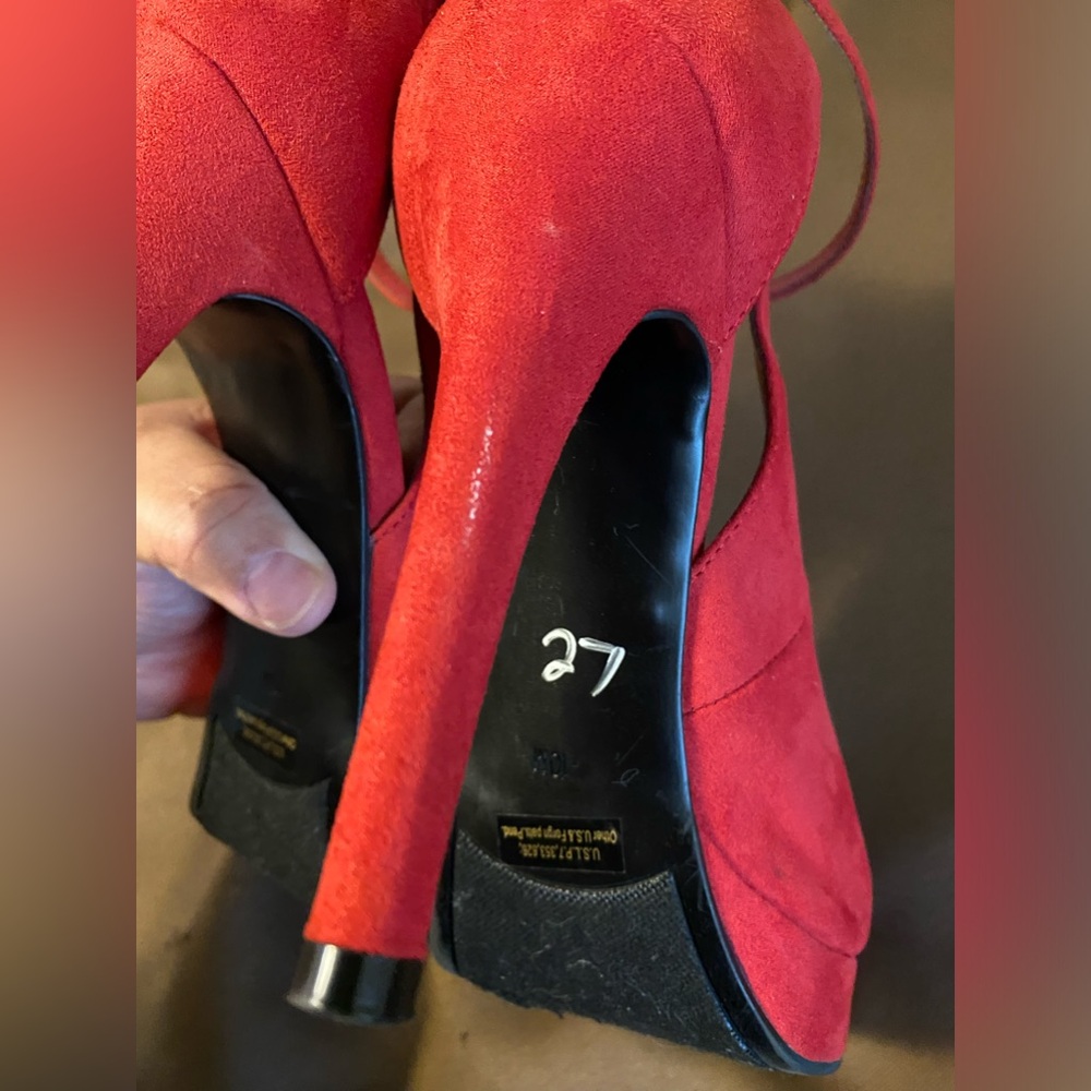 NOT FOR SALE!!! MARC FISHER SIZE 10 RED PEEP TOE ANKLE STRAP PUMP GENTLY USED - Picture 7 of 7